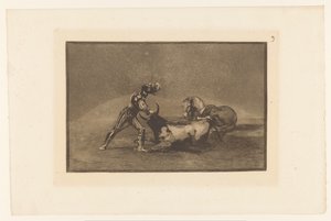 Spanse rider doodt een stier Espanjalainen ritari tappaa härän menetettyään hevosensa Stierengevechten (sarjan nimi) La Taureamachie (sarjan nimi) Härkätaistelut (sarjan nimi) tekijältä Francisco de Goya