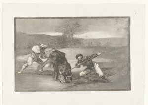 Härän metsästys jalan Otro modo de cazar á pie Härkätaistelut (sarjan nimi) La Tauromaquia (sarjan nimi) tekijältä Francisco de Goya