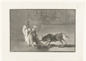 Stierenvechten hiekassa Maurit tekevät toisen capeon torilla kylpytakkinsa kanssa Stierenvechten (sarjan nimi) Härkätaistelut (sarjan nimi) tekijältä Francisco de Goya