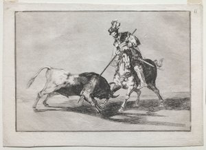 Cid Campeador Spearing toista härkää, 1815-1816. tekijältä Francisco de Goya
