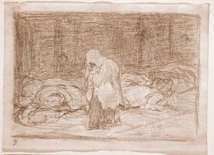The Disasters of War: ruumishuoneen vuoteet (valmistelupiirros tekijältä Francisco de Goya