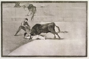 Pepe Hillon (Jose Delgado) onneton kuolema kehässä Madridissa 11. toukokuuta 1801, levy 33 julkaisussa "The Art of Bullfighting", pub. 1816 tekijältä Francisco de Goya