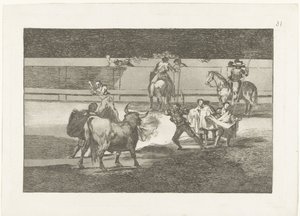 Bullfighter tapasi brandende banderillas tuliliput Härkätaistelut (sarjan nimi) Stierenvechten (sarjan nimi) tekijältä Francisco de Goya
