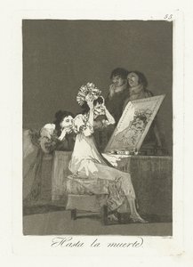Tot aan de dood Kuolemaan asti (nimi esineessä) Los Caprichos (sarjan nimi) tekijältä Francisco de Goya