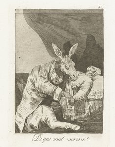 Mihin hän kuolee? que mal morira? (otsikko esineessä) Los Caprichos (sarjan nimi) tekijältä Francisco de Goya