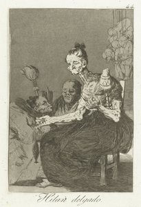 Pyörivät hyvin Hilan Delgado (otsikko esineessä) Los Caprichos (sarjan nimi) tekijältä Francisco de Goya