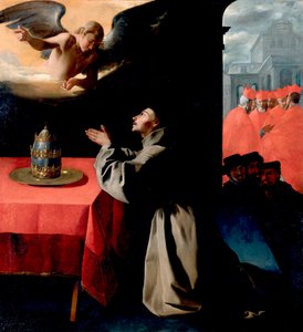 "" Saint Bonaventure (Giovanni di Fidanza, nimeltään Dr. Seraphique, St. Bonaventure) (1221-1274) rukouksessa "" Francisco de Zurbaranin (1598-1664) maalaus 1629 Aurinko 239x222 cm Gemaldegallerie, Dresden Saksa tekijältä Francisco de Zurbaran