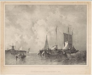 Satama veneillä Näyttely Haag 1845 (otsikko esineessä) tekijältä Franciscus Bernardus Waanders
