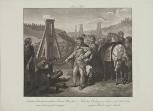 Puolan Boleslaw I kiinnitti rajapylväitä Elbe- ja Saale-jokiin Smuglewicz, Franciszek (1745-1807). Litografia, 1700-luvun loppu. Yksityinen kokoelma