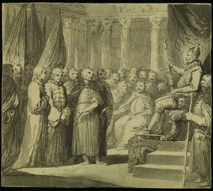 Tsaari Vasili IV Ivanovitš Shuisky ennen kuningas Sigismund III Vaasaa, 1700-luvun loppu.
