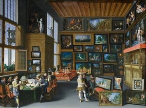 Cognoscenti kuvilla koristellussa huoneessa, noin 1620 (öljy tammelle).