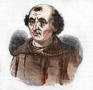 Muotokuva Arnaud de Bresciasta (Arnaldo da brescie) (1090 - 1155), italialainen poliittinen ja uskonnollinen uudistaja (Arnold of Brescia tai arnaldus italialainen kaanonin vakinainen Lombardiasta) Piirros Franco Mistralin "Misteri del vaticanosta" tekijältä Franco Mistrali