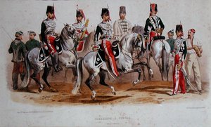 Ranskan ratsuväki toisen imperiumin aikaan (väri litho) tekijältä Francois Hippolyte (after) Lalaisse