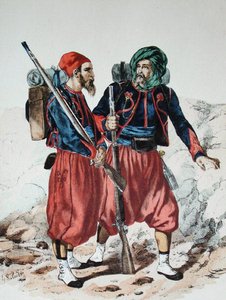Zouaveja, noin 1860 (värilitrokuvaus)