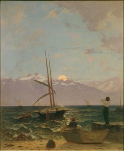 Kuun nousu Genevenjärven yllä tekijältä Francois-Louis-David Bocion