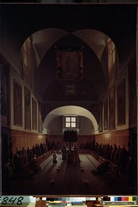 Kuoron sisustus Santa Maria della Concezione dei Cappuccinin kirkossa Piazza Barberinilla Roomassa François Mariuksen maalaus tekijältä Francois Marius Granet