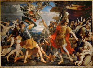 Aeneas ja hänen seuralaisensa taistelevat harpioita vastaan ... tekijältä Francois (1590 1650) (after) Perrier