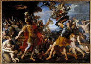 Enee ja hänen toverinsa taistelemassa harpieja vastaan Francois Perrierin (1590-1650) maalaus 1646 su. 1,55x2,18 m
