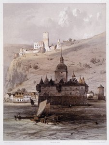 Chateau a Pfalz, Saksa. "" Monumentaalinen ja viehättävä Rein"". Fourmaisin ja Stroobantin litografioita
