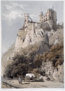 Chateau Rheinstein. "" Monumentaalinen ja viehättävä Rein"". Fourmaisin ja Stroobantin litografioita