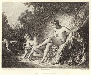 Diane lähtee kylpylästä (kaiverrus) tekijältä Francois (after) Boucher