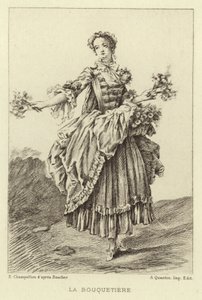 La Bouquetiere (kaiverrus) tekijältä Francois (after) Boucher
