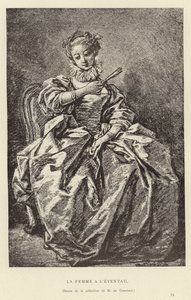 Nainen tuulettimen kanssa tekijältä Francois (after) Boucher