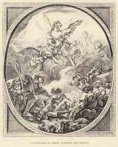 Kristuksen syntymä ilmoitettiin paimenille (kaiverrus) tekijältä Francois (after) Boucher