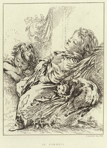 Nukkuminen (kaiverrus) tekijältä Francois (after) Boucher