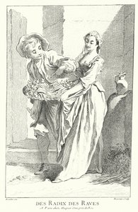 Retiisi- ja naurismyyjä (kaiverrus) tekijältä Francois (after) Boucher
