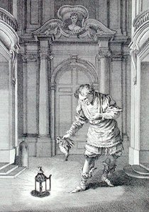 Kohtaus Molieren (1622-73) Amphytrionista, kaiverrus Laurent Cars (kaiverrus) tekijältä Francois (after) Boucher