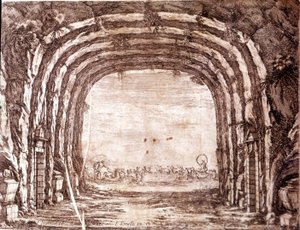 "Peleuksen ja Thetisin häät", lavastus Giacomo Torelli tekijältä Francois (after) Francart