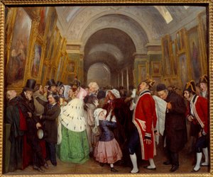 Neljä tuntia Grande Galerie du Louvren vuotuisen maalausnäyttelyn Salon Closure -tapahtumassa. François Auguste Biardin (1798-1882) maalaus 1847 su. 0,57x0,67 m
