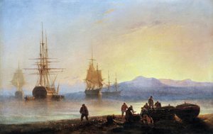 Sisaret ja laivat Välimerellä. François Pierre BARRYn (1813-1905) maalaus. Öljy kankaalle. Mitat: 29,5 x 46 cm. Pakollinen maininta: Collection fondation regards de Provence, Marseille