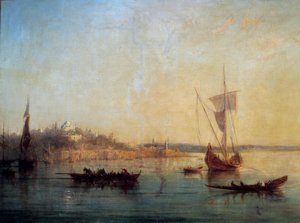 Näkymä Konstantinopoliin Bosporinsalmen sisäänkäynniltä Francois Pierre Barryn (1813-1905) maalaus 1869 su. 0,64 x 1 m Marseille, Musee des Beaux Arts