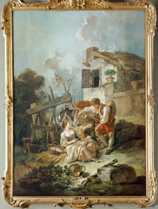 Mies tarjoaa viinirypäleitä tytölle tekijältä François Boucher