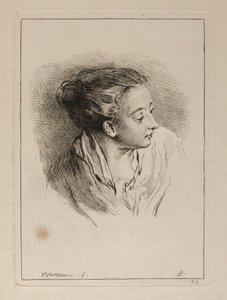 Taakse vedetyin hiuksin kuvatun naisen rintakuva tekijältä François Boucher