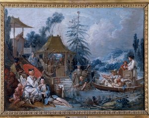 Chinoiserie: ""kalastus"" -maalaus, Francois Boucher (1703-1770) tekijältä François Boucher