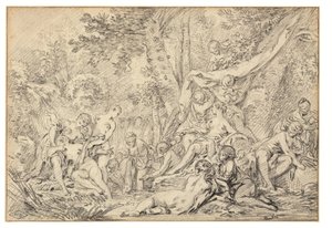 Diana ja Callisto (musta liitu paperille) tekijältä François Boucher