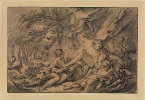 Diana lepäämässä metsässä nymfien kanssa tekijältä François Boucher