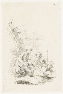 Kolme henkilöä istuu puun juurella tekijältä François Boucher