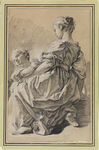 Polvillaan istuva nuori nainen lapsen kanssa tekijältä François Boucher
