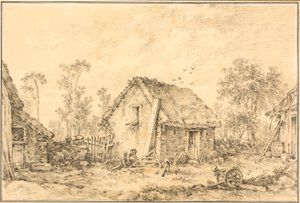 Maisema maalaismaisella mökillä tekijältä François Boucher