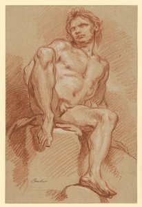 Miehen alastonkuva, istuva ja edestä katsottuna tekijältä François Boucher