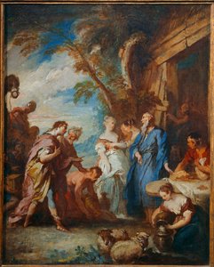 Rebekka vastaanottaa Abrahamin lahjat Elieseriltä ... tekijältä François Boucher