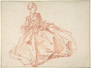 Istuva nainen, jolla on kädessään viuhka tekijältä François Boucher
