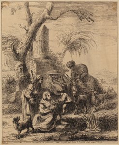 Istuva nainen [Femme de Matsmey] palmupuun vieressä, kuva sarjasta ”Diverses figures chinoises [...]” tekijältä François Boucher