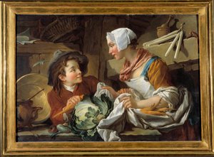 Kokki ja nuori mies François Boucherin maalaus (1703-1770) 1735. Musee de Sainte Osoite tekijältä François Boucher