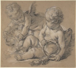 Siivekäs putti kukkien kanssa tekijältä François Boucher
