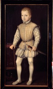 Muotokuva Henrik IV:stä Navarralaisesta (1553-1610), 4-vuotiaasta lapsesta hänen ollessaan Pariisissa vanhempiensa luona vuonna 1557, sitten Navarran prinssi, Francois Bunel II:n maalaus (noin 1552-ennen 1599). 1557. Dim. 1,25x0,64 m. Versailles, Versaille